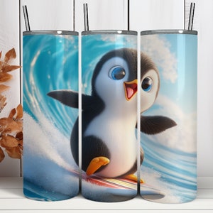 Cute Penguin Tumbler Wrap,Penguin Surfing 20Oz Tumbler,Penguin PNG Design,Instant Digital Download,20Oz Skinny Tumbler,Sublimation Design