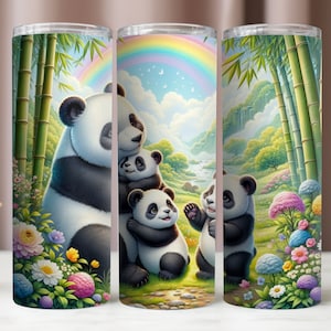 Envoltório de copo da família Panda, Designs de copo de sublimação de pandas fofos, Copo magro de 20 onças, Download digital instantâneo PNG, Envoltório de copo de 20 onças Panda