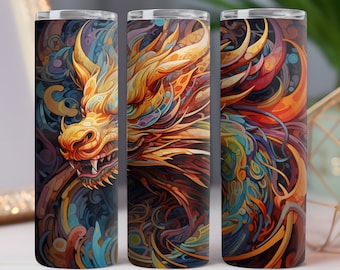 Dragon Tumbler Wrap,Modern Arts 20Oz Skinny Tumbler wrap,PNG Instant Download File,Sublimation Design Instant Download,Digital PNG Download