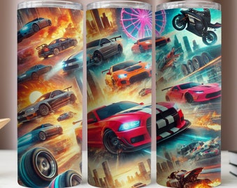Fast Cars Tumbler Wrap,Action Movies Tumbler 20Oz PNG,Cars Sublimation Design,Instant Digital Download,20Oz Tumbler Mockup,300 DPI PNG Files