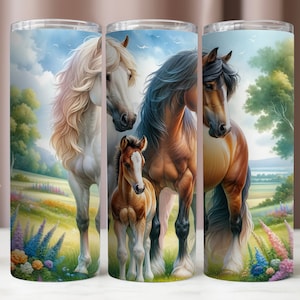 Pferde Tumbler Wrap PNG, Pferdefamilie Sublimationsentwürfe, Pony Tumbler Wrap 20 Unze, sofortiger digitaler Download PNG, 20Oz Tumbler Mockup, Pferd PNG