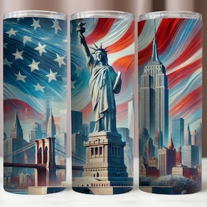 Envoltório de copo da cidade de Nova York, envoltório de copo da estátua da liberdade, design de sublimação, copo digital de 20 onças, download instantâneo PNG, copo magro de 20 onças