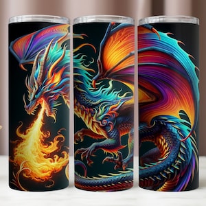 Dragon Tumbler Wrap,Dragon Breathing Fire,Sublimation Designs,Straight And Tapered Tumbler Wrap,20oz Skinny Tumbler Wrap,Tumbler 20oz Mockup