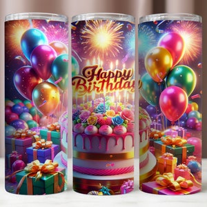 Alles Gute zum Geburtstag Tumbler Wrap, Geburtstagsfeier PNG Sofortiger digitaler Download, Tumbler 20 Oz Geburtstag, Bunte PNG Tumbler Sublimation Design