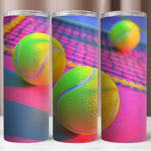 Tennis Tumbler Wrap, 3D bunter Tennis 20Oz Tumbler PNG, Tennisbälle PNG, sofortiger digitaler Download PNG, 20oz Skinny Tumbler, Sublimationsdesign