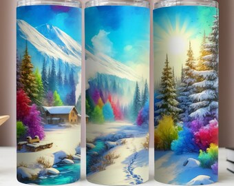 Snowy Natural Landscape Tumbler Wrap,Colorful Frozen Tumbler PNG File,Sublimation Design,20Oz Skinny Tumbler,Instant Digital Download PNG