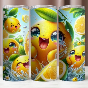 Niedliche Zitronenbecher wickeln, frische Zitrone Sofortiger digitaler Download PNG, 20 Unzen Skinny Tumbler, Sublimationsdesigns, gerade und konische Becher PNG