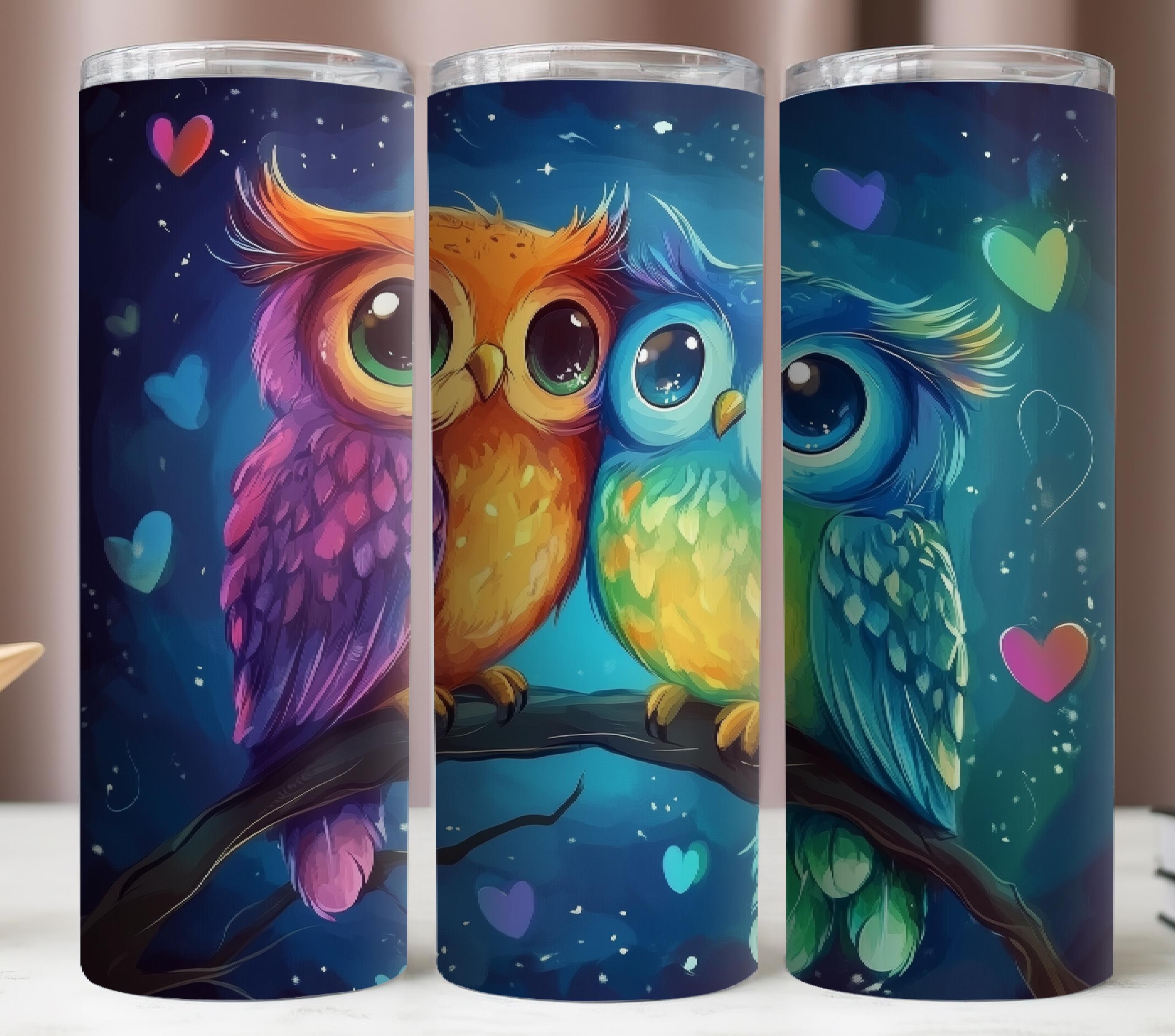 Colorful Owls Tumbler Wrap: 20oz Skinny Tumbler Sublimation Design (PNG Digital Download)