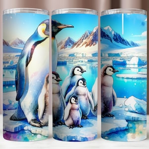 Envoltura de vaso de pingüino, pingüinos en el Polo Norte PNG, vaso de maqueta de 20 oz PNG, diseño de sublimación, vaso flaco de 20 oz, archivo de descarga digital instantánea