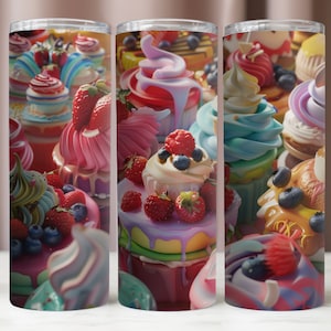 3D Dessert Tumbler Wrap,Sweet Food Sublimation Design,Cake Tumbler 20Oz PNG,Instant Digital Download,20Oz Tumbler Mockup,300 DPI Digital PNG