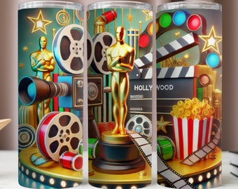 Cinema Iconics Tumbler Wrap, Movies PNG Sublimation Design (20Oz Skinny Tumbler, Digital Download)