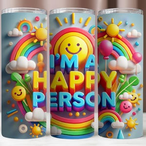 Envoltura de vaso feliz, envoltura de vaso de felicidad de 20 oz, diseño de sublimación PNG de sonrisa, descarga digital instantánea, maqueta de vaso de 20 oz, PNG digital de 300 DPI