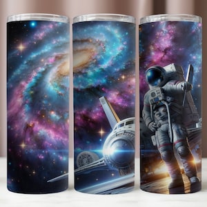 Galaxy Tumbler Wrap, Astronaut im Weltraum Becher 20 Unzen PNG, Space Sublimation Design, Becher 20 Unzen digital, Sofort Download, 20 Unzen Skinny Tumbler