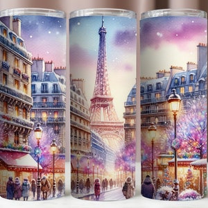 Inverno em Paris Tumbler Wrap,Tumbler de neve da Torre Eiffel 20Oz Design de sublimação,Tumbler 20Oz Digital,Download instantâneo PNG,20Oz Skinny Tumbler