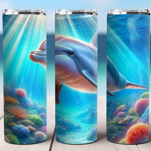 Dolphin Tumbler Wrap, 3D Delfin Digital PNG, 20 Unzen Skinny Tumbler, Sublimationsdesigns, 9,3 x 8,2 Gerader Becher 20 Unzen Digital, Sofortiger Download