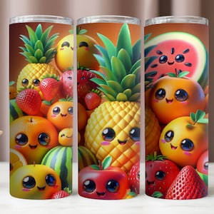 Emballage de gobelet de fruits mignons, fichier PNG de fruits, conception de sublimation de fruits colorés, gobelet 20 oz numérique, téléchargement immédiat PNG, gobelet maigre 20 oz