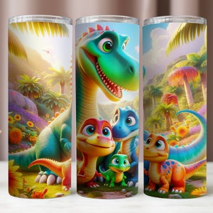 Emballage de verre de dinosaures, dessins de Sublimation de dinosaure, téléchargement numérique instantané coloré PNG, verre maigre 20 oz, conception d'emballage de verre, Dino PNG
