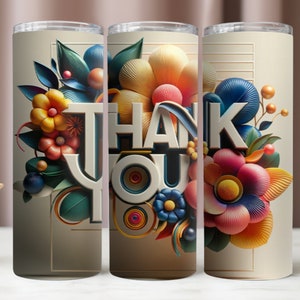 Tumbler Wrap bedankt, bedankt en bloemen PNG, sublimatieontwerpen, instant digitale download png, 20oz bekermodel, 300 dpi digitale bestanden