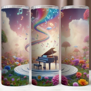 Piano Tumbler Wrap,Piano And Musical Notes in Garden 20Oz Wrap PNG,Sublimation Design,Straight And Tapered Tumbler Wrap,Tumbler 20Oz Mockup