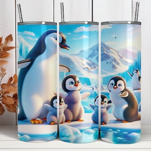 Tumbler wrap pinguïns, schattige pinguïn familie beker 20 oz wrap, png, sublimatie ontwerp, rechte en taps toelopende beker wrap, beker 20 oz mockup