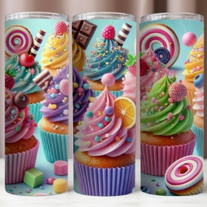 Envoltura de vaso de cupcake 3D, vaso de postre 20Oz PNG, diseño PNG de comida dulce, descarga PNG digital instantánea, diseños de sublimación, maqueta de vaso de 20Oz