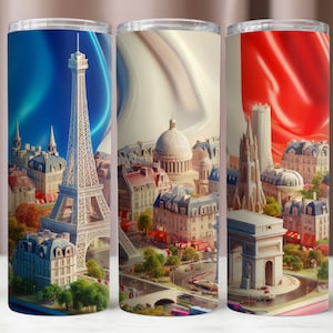 Emballage de verre de Paris, monuments de Paris 20 oz PNG, voyage France numérique PNG, conception de sublimation 3D, téléchargement immédiat PNG, verre maigre 20 oz