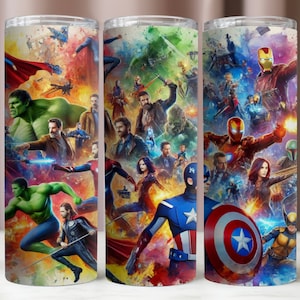 Super Hero Tumbler Wrap, Filme 20Oz Tumbler Wrap, bunte Sublimationsentwürfe, sofortiger digitaler Download, 20Oz Tumbler Mockup, 300 DPI PNG-Dateien