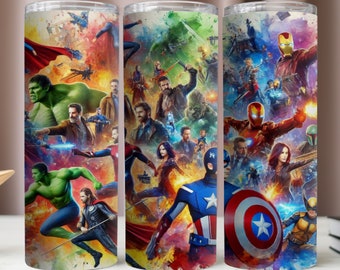 Superhero Movie Tumbler Wrap, Colorful Sublimation Design (Digital Download)