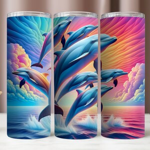 Delfine Tumbler Wrap, Sea Tumble PNG, buntes Tumbler Sublimationsdesign, sofortiger digitaler Download PNG, 20 Unzen Skinny Tumbler, Tumbler Wrap PNG