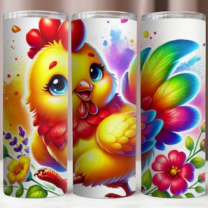 Küken Becherverpackung, Aquarell niedliches Huhn Tumbler 20Oz PNG, sofortiger digitaler PNG-Download, Tumbler Sublimation Designs, Tumbler 20Oz Mockup