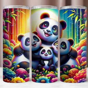 Pandas Tumbler Wrap,Cute Panda Sublimation Design,Colorful Tumbler 20oz PNG,Instant Digital Download,Tumbler PNG Wrap,20oz Skinny Tumbler