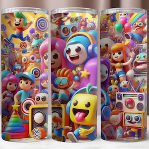 Cartoon Tumbler Wrap, Tumbler Wrap für Kinder, 3D-Animation PNG, Sublimationsdesign, Tumbler 20Oz Digital, sofortiger Download PNG, 20Oz Skinny Tumbler