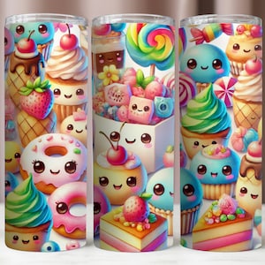 Cute Dessert Tumbler Wrap,Sweet Foods Tumbler 20Oz Wrap,Sublimation PNG Design,Instant Digital Download,20Oz Tumbler Mockup,300 DPI PNG File