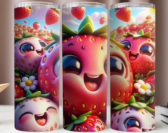 かわいいイチゴのタンブラーラップ、かわいいイチゴのデジタルダウンロード、昇華デザイン、20オンスタンブラーモックアップ、タンブラーPNGバンドル