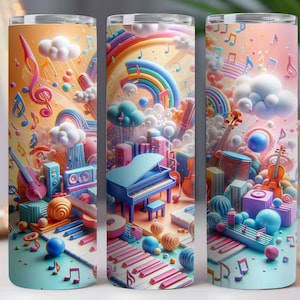 Beker wrap muziek, 20 oz beker muziekinstrumenten png-bestand, pastel sublimatie ontwerp, instant digitale download png, magere beker 20 oz