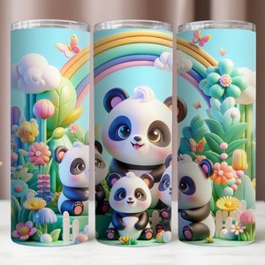 Pandas Tumbler Wrap, süßer Panda PNG Download, Pastell Panda Familie PNG Sublimation Designs, Becher 20 Unzen, Sofortiger Download, Digitale Dateien 300 DPI