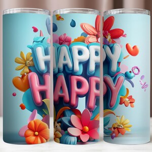 Envoltorio para vaso Happy, envoltorio para vaso Be Happy de 20 oz, lindo diseño PNG de felicidad, diseños de sublimación, vaso delgado de 20 oz, descarga PNG digital instantánea