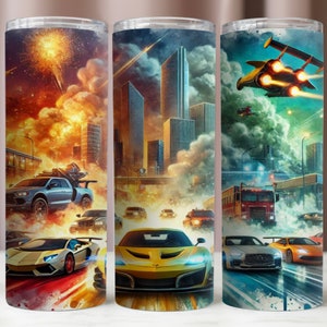 Rennautos Tumbler Wrap, schnelle Autos Filme Tumbler PNG, Tumbler 20Oz Wrap, sofortiger digitaler Download, Sublimationsdesign, Tumbler 20Oz Mockup