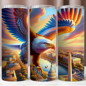 Envoltura de vaso de águila, Águila volando sobre Washington DC Vaso 20 oz PNG, Vaso de sublimación de águila, Descarga digital instantánea, Vaso flaco de 20 oz