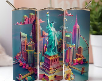 3D New York Tumbler wrap,Statue Of Liberty Tumbler Wrap,New York Landmark Sublimation Design,Instant Digital Download,Tumbler 20Oz Mockup