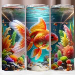 Tumbler Wrap Goldfisch, schöne Goldfisch Tumbler 20Oz Wrap PNG, Sublimation Design, gerade und konische Becher Wrap, Tumbler 20Oz Mockup