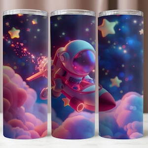 Süße Astronaut Tumbler Wrap, süße Weltraum Tumbler PNG, Sublimationsdesign, sofortiger digitaler Download PNG, 20 Unzen Skinny Tumbler, 300 DPI Digitale Dateien