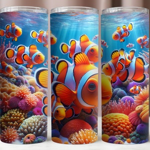 Envoltura de vaso Peces hermosos,Envoltura de vaso Nemo 20Oz PNG,Diseño de sublimación de peces en el mar,Vaso flaco de 20Oz,Descarga digital instantánea