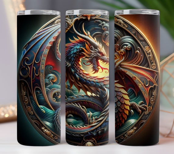 Dragon Tumbler Wrap,3D Dragon Sign Sublimation Tumbler Designs,20oz Skinny Tumbler,Instant Digital Download PNG,Dragon 20oz Tumbler Wrap