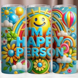 Be Happy Tumbler Wrap, Happiness Tumbler 20 Oz Wrap, Smile Tumbler Wrap, Instant digitale download, Happy sublimatieontwerp, Tumbler 20 Oz Mockup