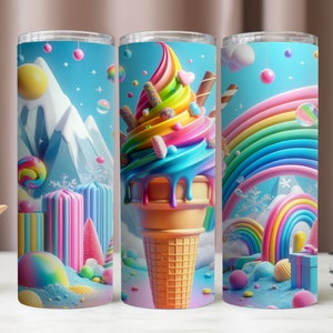 3D-Eistüte Becherverpackung, Becher 20 Unzen Digital, 20 Unzen Skinny Becher, süße Farben, Becherverpackungsdesigns, Sublimationsdesigns, Becher PNG