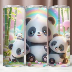 Panda Tumbler Wrap, Panda Family 20oz Tumbler Wrap, Desenhos de sublimação pastel PNG, Tumbler Wrap digital, Download instantâneo, Arquivos digitais de 300 DPI