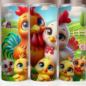 Bauernhof Hühner Tumbler Wrap, niedliche Hühnerfamilie Tumbler PNG, Sublimationsdesign, sofortiger digitaler Download, 20Oz Tumbler Mockup, 300 DPI PNG-Dateien