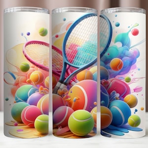 Tennis Tumbler Wrap, buntes Tennis PNG, Tennis-Datei, Tumbler 20Oz Digital, Sublimationsdesign, sofortiger digitaler Download PNG, 20oz Tumbler Mockup