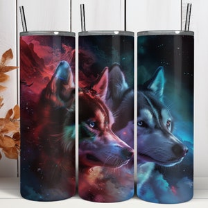 Siberian Huskies Tumbler Wrap,Aurora Huskies 20Oz Tumbler Wrap,Colorful Husky PNG,Tumbler Wrap Digital,Instant Download,300 DPI Digital File